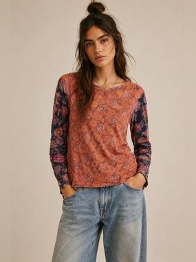 Cino Coral & Navy 3/4 Sleeve Cotton Tee
